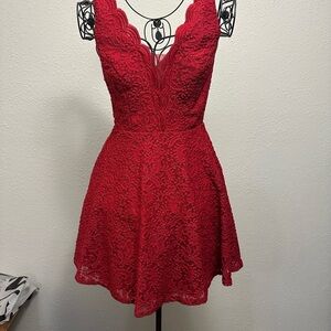 City Studio Red Plunge A-line Mini Dress